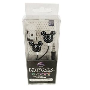 NIB Disney MuPods Mickey Mouse Black White Polka Dot Earbuds Japan Cute Tech